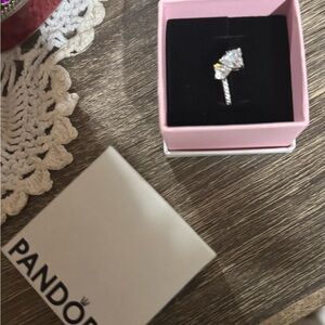 Pandora Silver Ring with Clear Heart Stone and Sparkling Accents